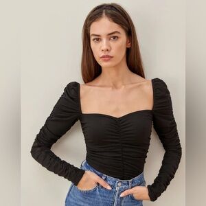 Reformation Esra Long Sleeve Top in Black